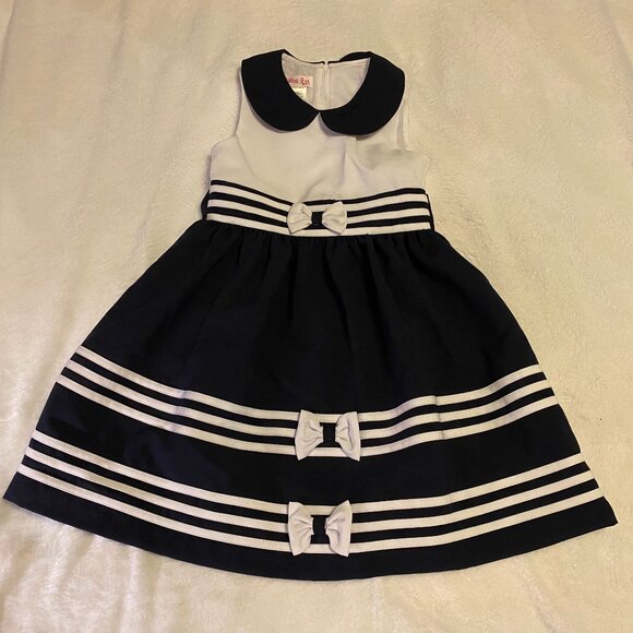 Jessica Ann Girls Sleeveless Dress Party Size 6 Black White Sailor Bows - Picture 3 of 6